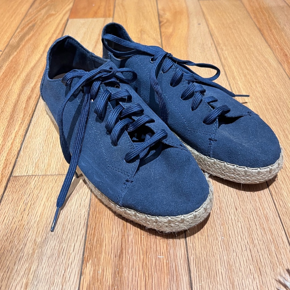 Toms Espadrille Lace Up Suede Sneakers Navy Size 6.5